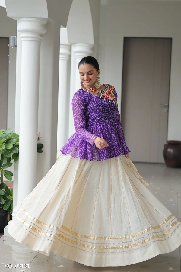 Azorte Fashion N Traditional Kora Cotton Lehenga with Kutchi Gamthi Top & Gota Patti Work – Full-Stitched Set - FREE