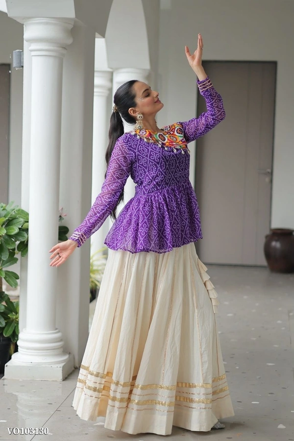 Azorte Fashion N Traditional Kora Cotton Lehenga with Kutchi Gamthi Top & Gota Patti Work – Full-Stitched Set - FREE