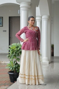 Azorte Fashion N Traditional Kora Cotton Lehenga with Kutchi Gamthi Top & Gota Patti Work – Full-Stitched Set - XXL