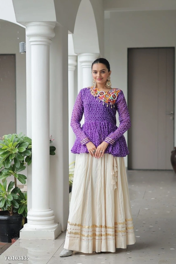 Azorte Fashion N Traditional Kora Cotton Lehenga with Kutchi Gamthi Top & Gota Patti Work – Full-Stitched Set - FREE
