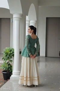 Azorte Fashion N Traditional Kora Cotton Lehenga with Kutchi Gamthi Top & Gota Patti Work – Full-Stitched Set - XL