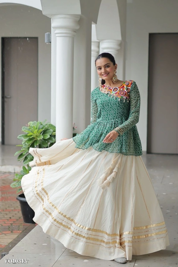 Azorte Fashion N Traditional Kora Cotton Lehenga with Kutchi Gamthi Top & Gota Patti Work – Full-Stitched Set - XL