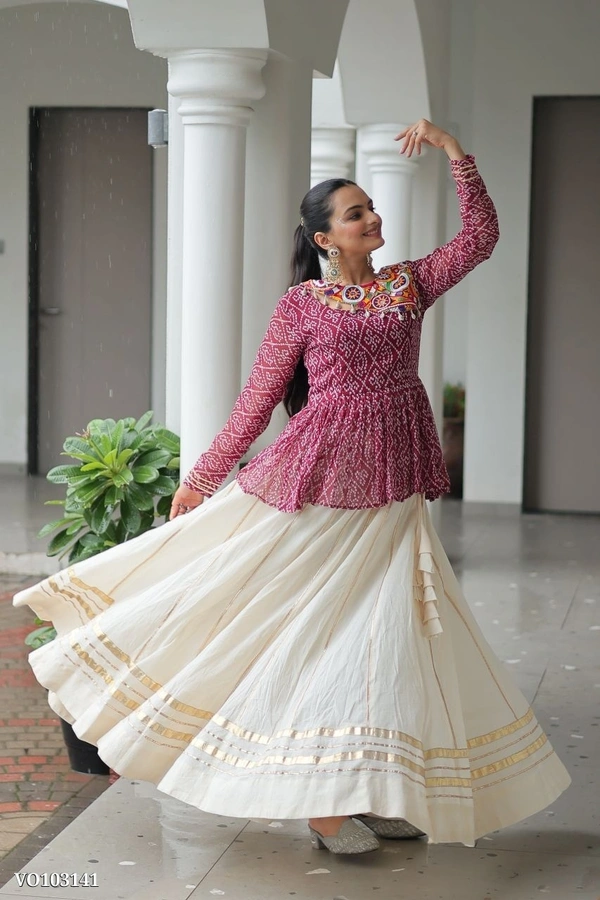 Azorte Fashion N Traditional Kora Cotton Lehenga with Kutchi Gamthi Top & Gota Patti Work – Full-Stitched Set - XXL