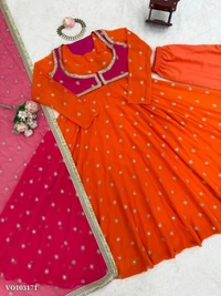 Azorte Fashion N Premium Faux Georgette Embroidered Anarkali Suit with Koti, Dupatta & Micro Cotton Pant – Partywear Dress for Women - XL