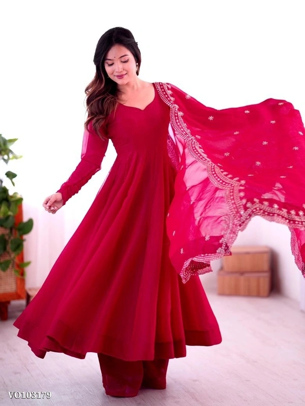 Azorte Fashion N Heavy Designer Party Wear Gown Set for Women – Fandy Silk, Full Flair, Embroidery Work with Dupatta - XL