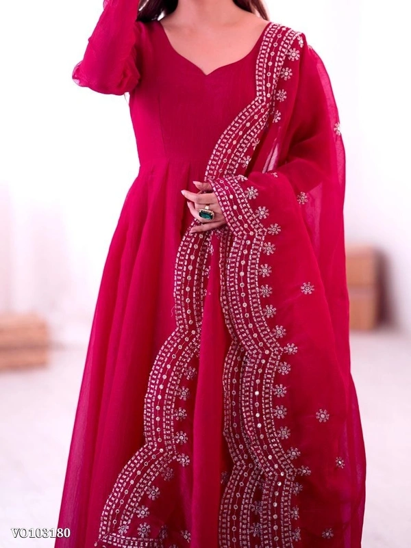 Azorte Fashion N Heavy Designer Party Wear Gown Set for Women – Fandy Silk, Full Flair, Embroidery Work with Dupatta - XL