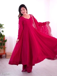 Azorte Fashion N Heavy Designer Party Wear Gown Set for Women – Fandy Silk, Full Flair, Embroidery Work with Dupatta - XL