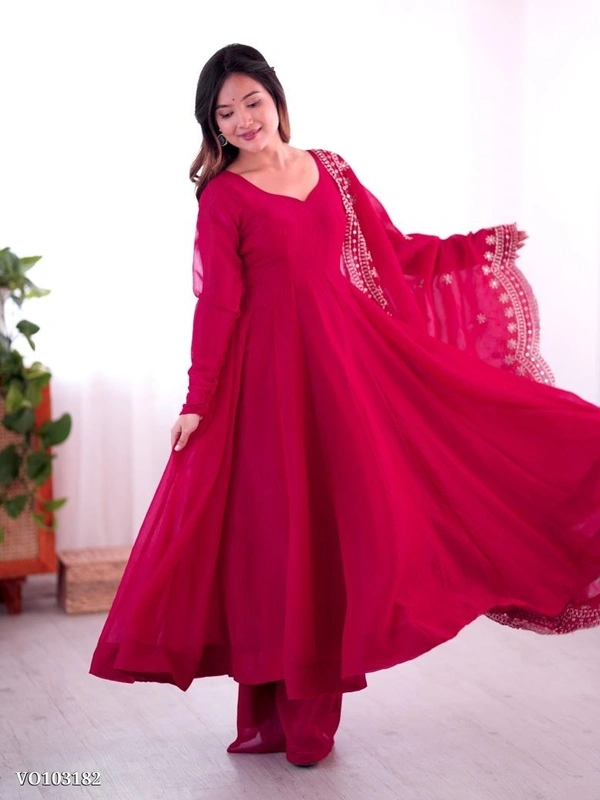 Azorte Fashion N Heavy Designer Party Wear Gown Set for Women – Fandy Silk, Full Flair, Embroidery Work with Dupatta - XL