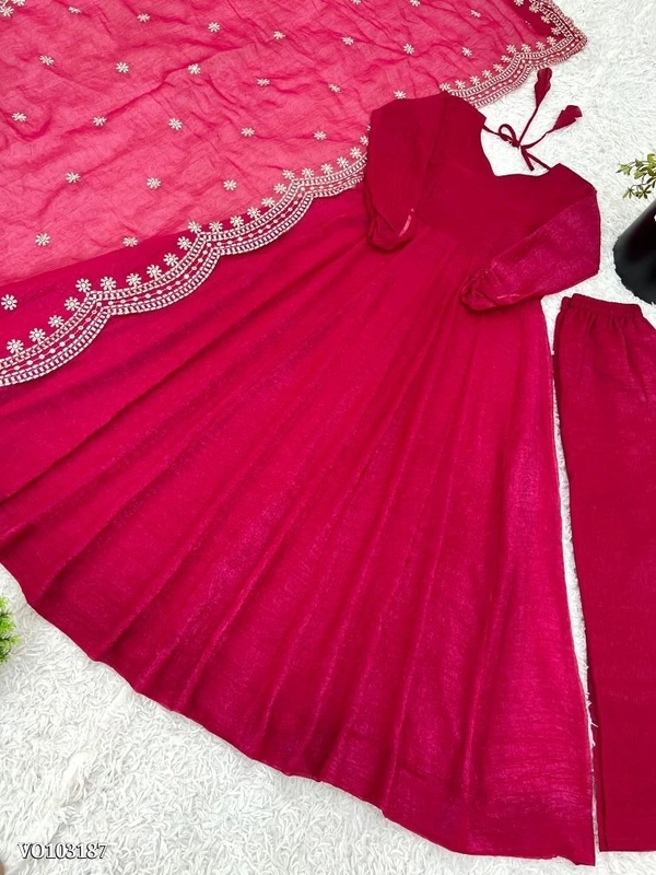 Azorte Fashion N Heavy Designer Party Wear Gown Set for Women – Fandy Silk, Full Flair, Embroidery Work with Dupatta - XL