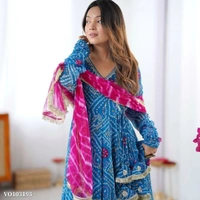 Azorte Fashion N Faux Georgette Embroidered Gown Set with Digital Print Dupatta & Micro Cotton Pant – Elegant 3-Piece Set for Women - XL