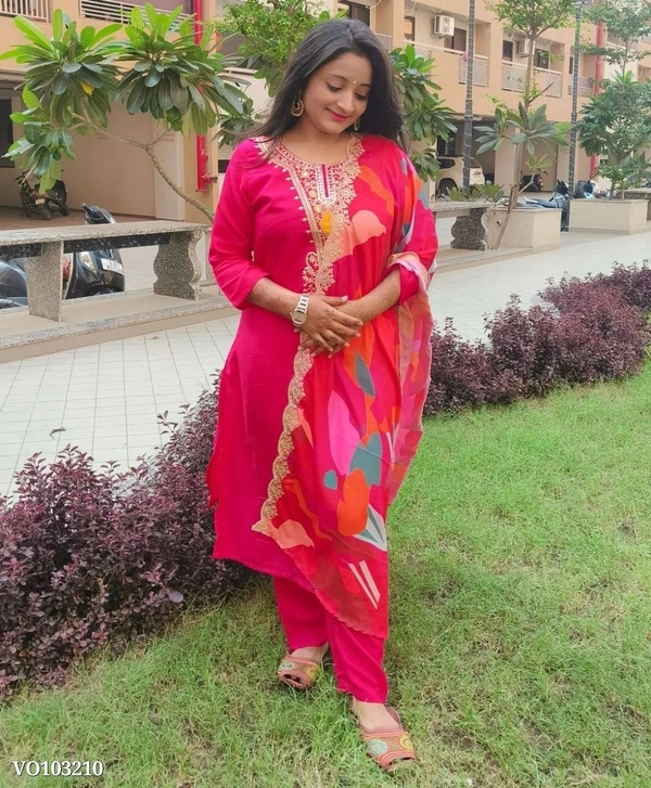 Azorte Fashion N Roman Silk Embroidered Suit with Chinon Digital Dupatta – Sizes M to XXL - XL