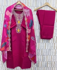 Azorte Fashion N Roman Silk Embroidered Suit with Chinon Digital Dupatta – Sizes M to XXL - XL