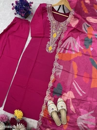 Azorte Fashion N Roman Silk Embroidered Suit with Chinon Digital Dupatta – Sizes M to XXL - XL