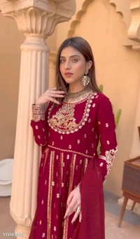 Azorte Fashion N Embroidered Pure Blooming Georgette Gown Set with 5mm Sequence Work, Dupatta & Bottom – Fully Stitched - XL 42