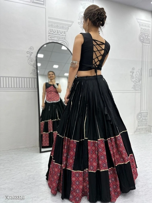 Azorte Fashion N Navratri Special 6 Meter Ajarakh Print Cotton Lehenga Choli – Fully Stitched | Real Modeling - XXL 44