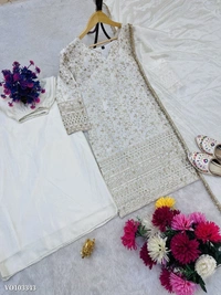 Azorte Fashion N Pure Chinon Silk Embroidered Suit Set with Palazzo & Fancy Lace Dupatta – Fully Stitched (M to XXL) | Azorte Fashion | Made in India - XL 42