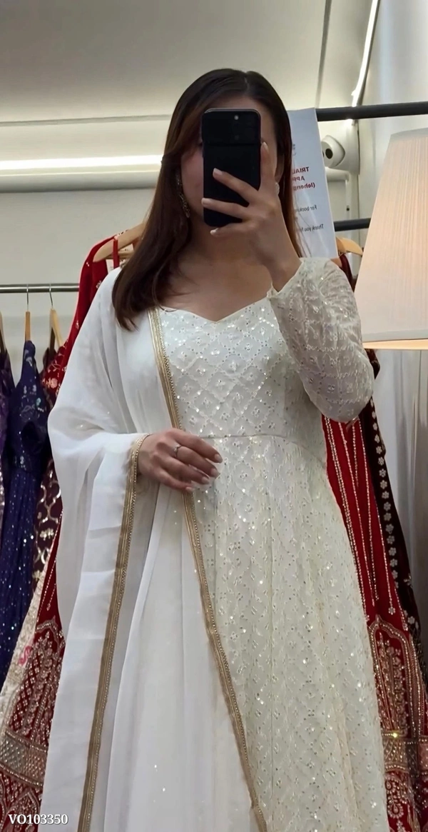 Azorte Fashion N  Premium Embroidered Faux Blooming Gown Set with Heavy 5mm Sequins, Lace Dupatta & Pants – Fully Stitched - XL 42