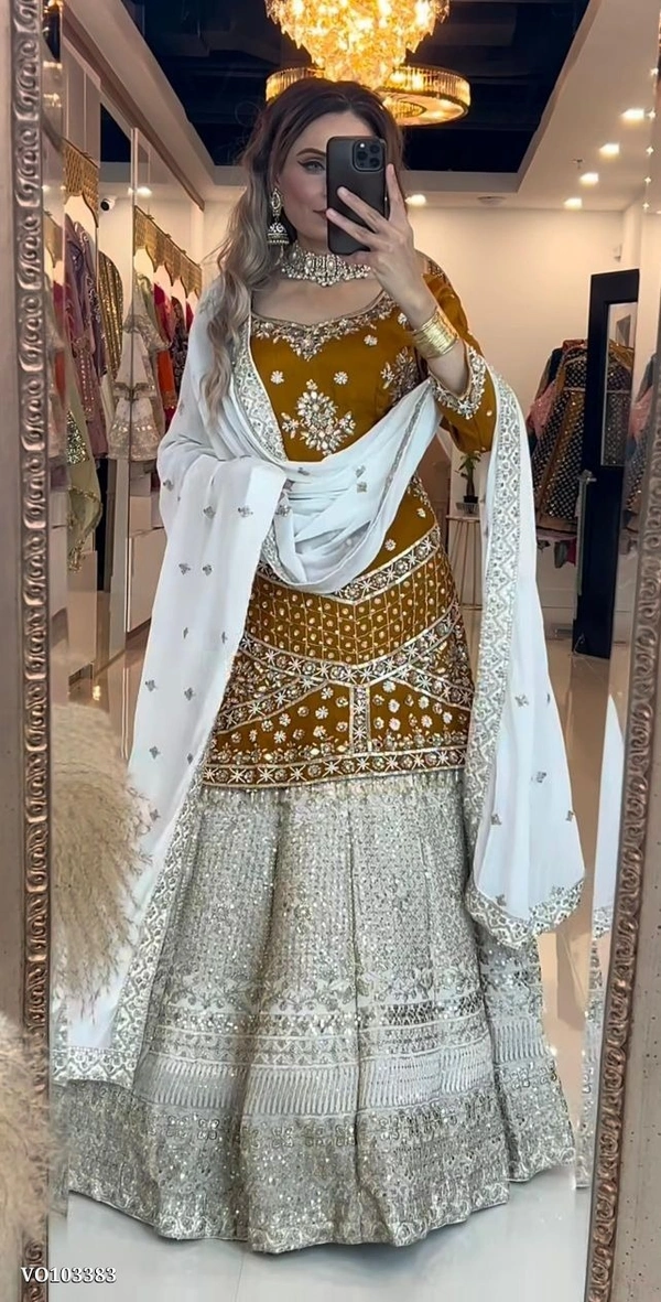 Azorte Fashion N Chinnon Silk Lehenga Set with Multi-Needle Embroidery, Zari & Sequin Work – Fully Stitched Top & Lehenga with Dupatta (M to XXL) | Made in India - XXXL 46