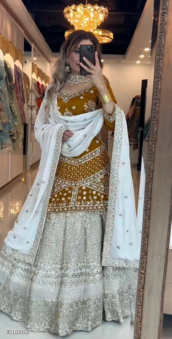 Azorte Fashion N Chinnon Silk Lehenga Set with Multi-Needle Embroidery, Zari & Sequin Work – Fully Stitched Top & Lehenga with Dupatta (M to XXL) | Made in India - XXXL 46