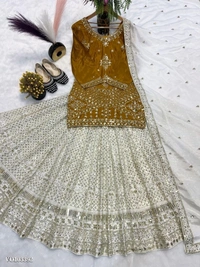 Azorte Fashion N Chinnon Silk Lehenga Set with Multi-Needle Embroidery, Zari & Sequin Work – Fully Stitched Top & Lehenga with Dupatta (M to XXL) | Made in India - XXXL 46