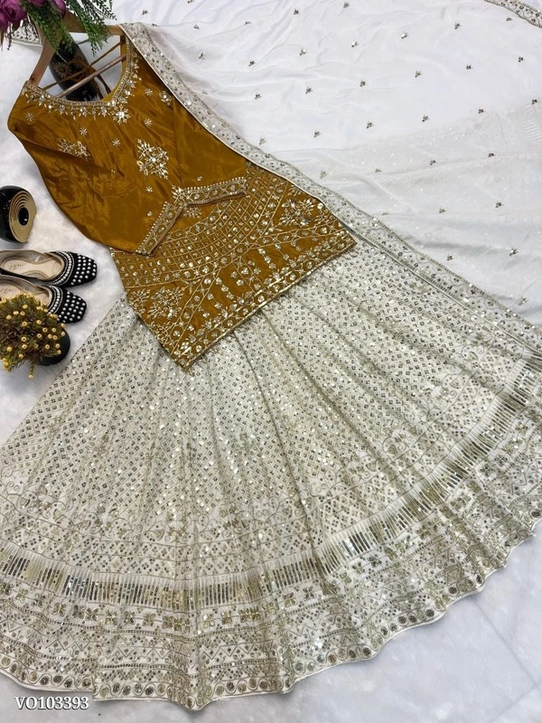 Azorte Fashion N Chinnon Silk Lehenga Set with Multi-Needle Embroidery, Zari & Sequin Work – Fully Stitched Top & Lehenga with Dupatta (M to XXL) | Made in India - XXXL 46