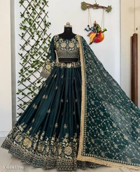 Azorte Fashion N Heavy Chinon Silk Lehenga Choli with 5mm Sequins & Zari Work + Georgette Dupatta – Fully Stitched (M to XXL) | Canvas Patta, Latkan Dori | Made in India - Fully Stitched up to XXL (44), XXL 44