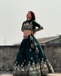 Azorte Fashion N Heavy Chinon Silk Lehenga Choli with 5mm Sequins & Zari Work + Georgette Dupatta – Fully Stitched (M to XXL) | Canvas Patta, Latkan Dori | Made in India - Fully Stitched up to XXL (44), XXL 44