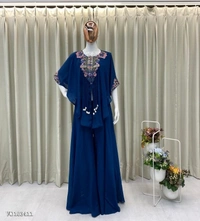 Azorte Fashion N Air Tex Chinon Co-Ord Set with Sequin Embroidery & Kodi Latkan – Free Size Stitched Blouse, Top & Palazzo (Up to XXL Margin) | Made in India - Free
