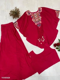 Azorte Fashion N Air Tex Chinon Co-Ord Set with Sequin Embroidery & Kodi Latkan – Free Size Stitched Blouse, Top & Palazzo (Up to XXL Margin) | Made in India - XXL 44