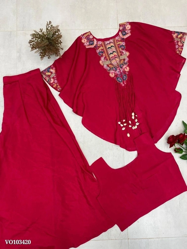 Azorte Fashion N Air Tex Chinon Co-Ord Set with Sequin Embroidery & Kodi Latkan – Free Size Stitched Blouse, Top & Palazzo (Up to XXL Margin) | Made in India - XXL 44