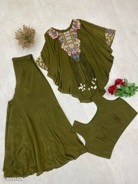 Azorte Fashion N Air Tex Chinon Co-Ord Set with Sequin Embroidery & Kodi Latkan – Free Size Stitched Blouse, Top & Palazzo (Up to XXL Margin) | Made in India - XXL 44