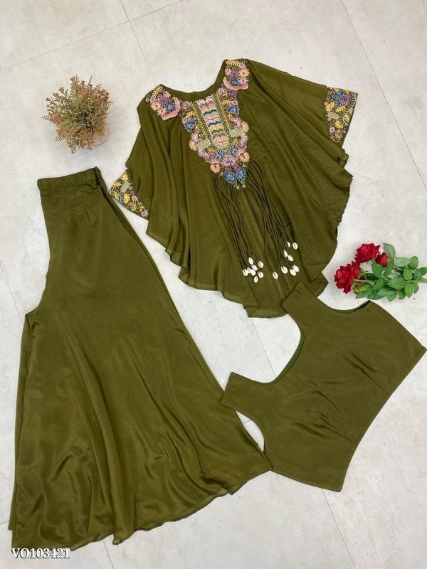 Azorte Fashion N Air Tex Chinon Co-Ord Set with Sequin Embroidery & Kodi Latkan – Free Size Stitched Blouse, Top & Palazzo (Up to XXL Margin) | Made in India - XXL 44