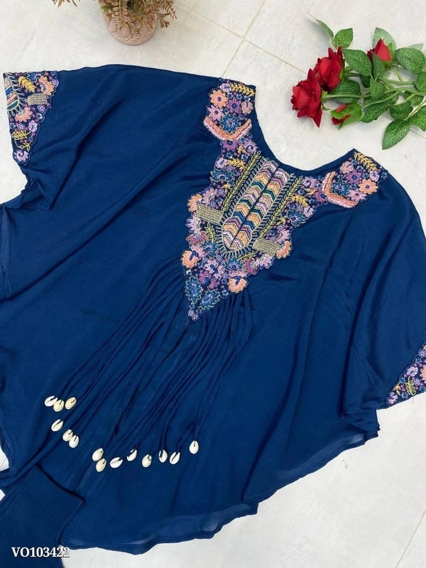 Azorte Fashion N Air Tex Chinon Co-Ord Set with Sequin Embroidery & Kodi Latkan – Free Size Stitched Blouse, Top & Palazzo (Up to XXL Margin) | Made in India - Free