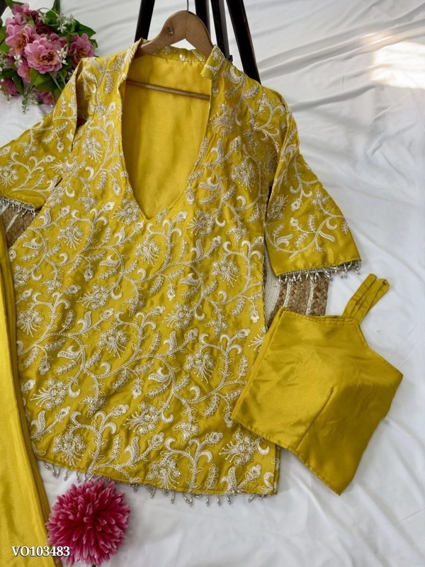 Azorte Fashion N Chinnon Silk Co-Ord Set with Multi-Thread Coding & Sequence Work – Fully Stitched Top, Blouse & Plazo (XL to XXL Margin) | Made in India - Free