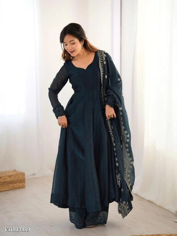 Azorte Fashion N Premium Fandy Silk Embroidered Gown Set – Ready to Wear - L