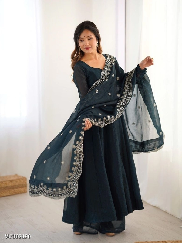 Azorte Fashion N Premium Fandy Silk Embroidered Gown Set – Ready to Wear - L