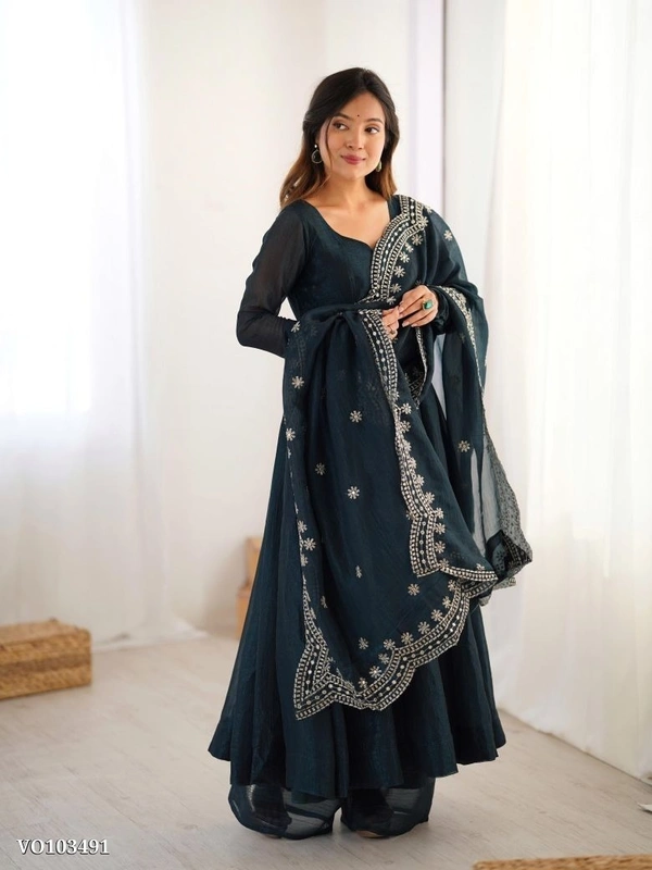 Azorte Fashion N Premium Fandy Silk Embroidered Gown Set – Ready to Wear - L