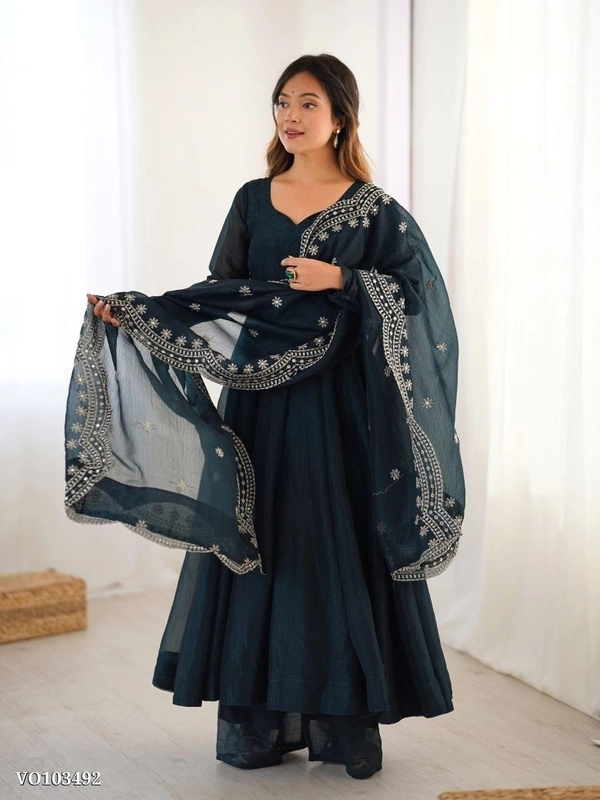Azorte Fashion N Premium Fandy Silk Embroidered Gown Set – Ready to Wear - L