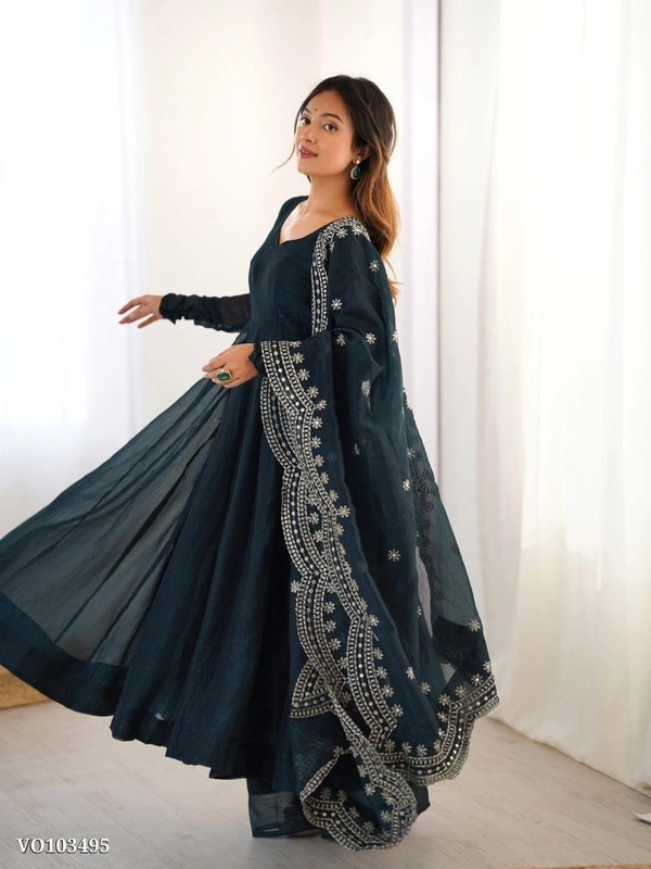 Azorte Fashion N Premium Fandy Silk Embroidered Gown Set – Ready to Wear - L