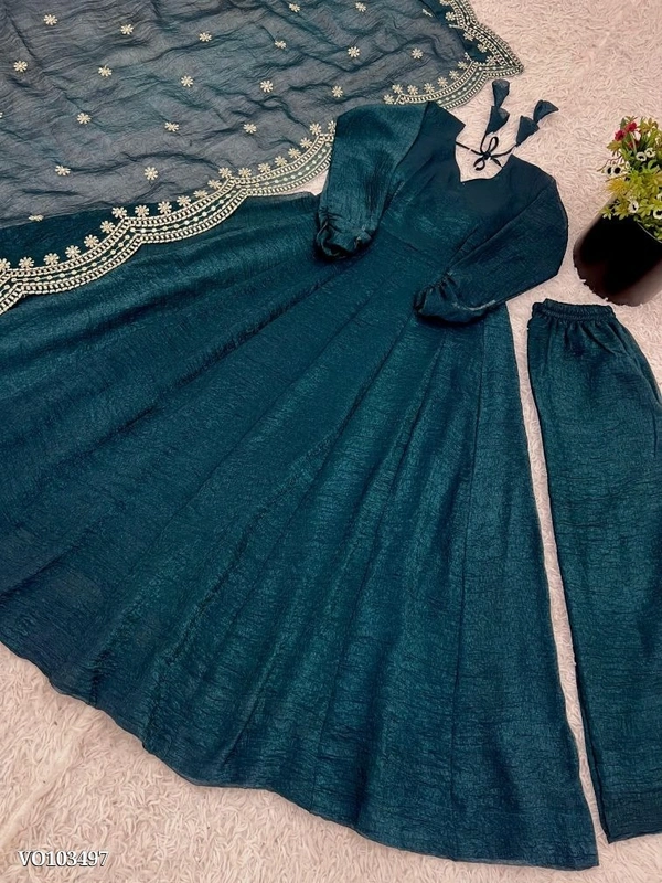 Azorte Fashion N Premium Fandy Silk Embroidered Gown Set – Ready to Wear - L
