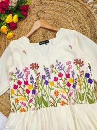 Azorte Fashion N Elegant Maska Cotton One-Piece Dress with Embroidery & Lining – Summer Short Sleeve Gown - M