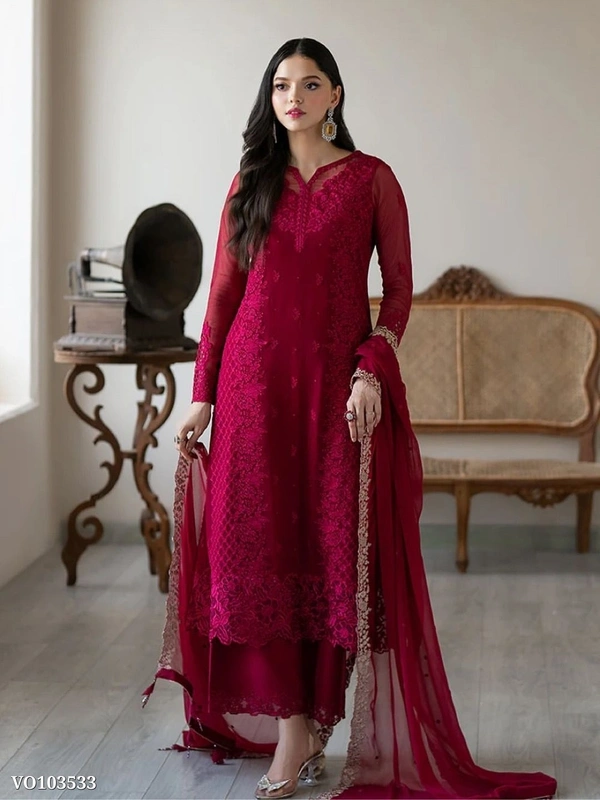 Azorte Fashion N Pakistani Style Faux Georgette Salwar Suit Set with 3mm Sequin Embroidery – Fully Stitched Top, Pant & Dupatta (M to XXL) | Lace Border | Made in India - L 40