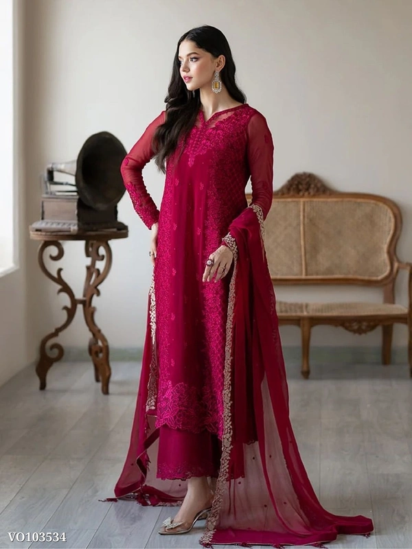 Azorte Fashion N Pakistani Style Faux Georgette Salwar Suit Set with 3mm Sequin Embroidery – Fully Stitched Top, Pant & Dupatta (M to XXL) | Lace Border | Made in India - L 40