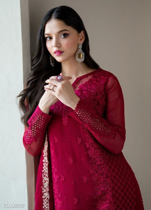 Azorte Fashion N Pakistani Style Faux Georgette Salwar Suit Set with 3mm Sequin Embroidery – Fully Stitched Top, Pant & Dupatta (M to XXL) | Lace Border | Made in India - L 40