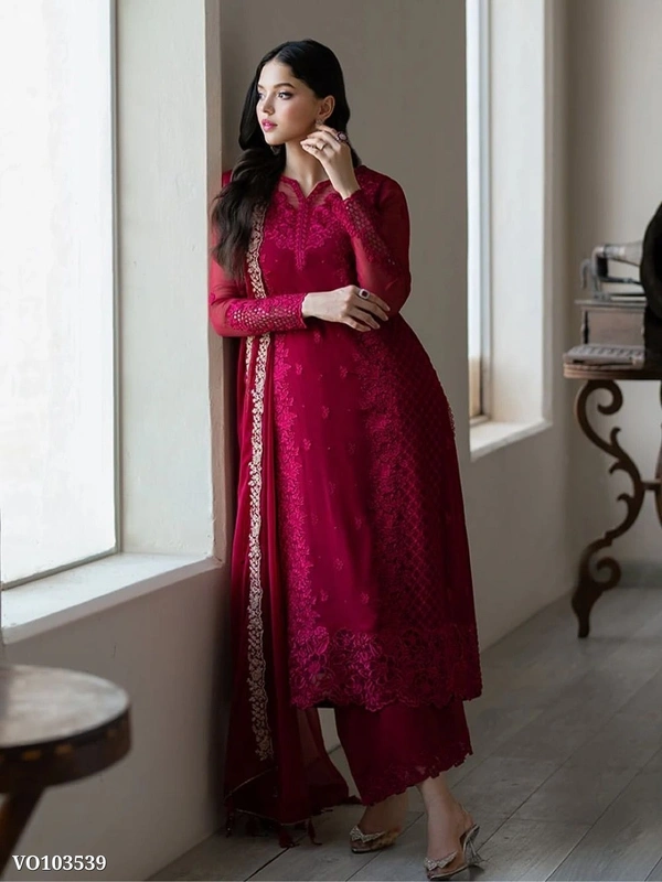 Pakistani Style Faux Georgette Salwar Suit Set with 3mm Sequin Embroidery – Fully Stitched Top, Pant & Dupatta (M to XXL) | Lace Border | Made in India