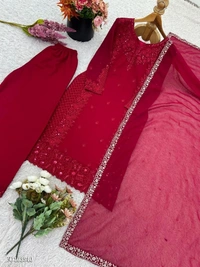 Azorte Fashion N Pakistani Style Faux Georgette Salwar Suit Set with 3mm Sequin Embroidery – Fully Stitched Top, Pant & Dupatta (M to XXL) | Lace Border | Made in India - L 40