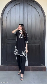 Azorte Fashion N BE-377 French Crepe Embroidered Salwar Suit with Printed Georgette Dupatta – Fully Stitched (M to XXL) | Elegant Ethnic Wear | Made in India - XL 42