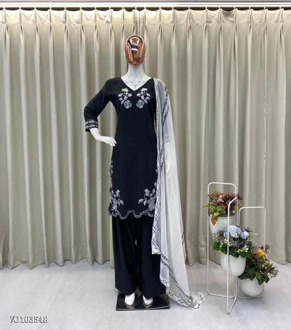 Azorte Fashion N BE-377 French Crepe Embroidered Salwar Suit with Printed Georgette Dupatta – Fully Stitched (M to XXL) | Elegant Ethnic Wear | Made in India - XL 42