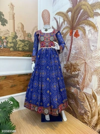 Azorte Fashion N aux Georgette Gown with Gamthi Jacquard Neck & Lace Border – 4 Meter Flair – Fully Stitched  - Burnt Umber, XXL 44
