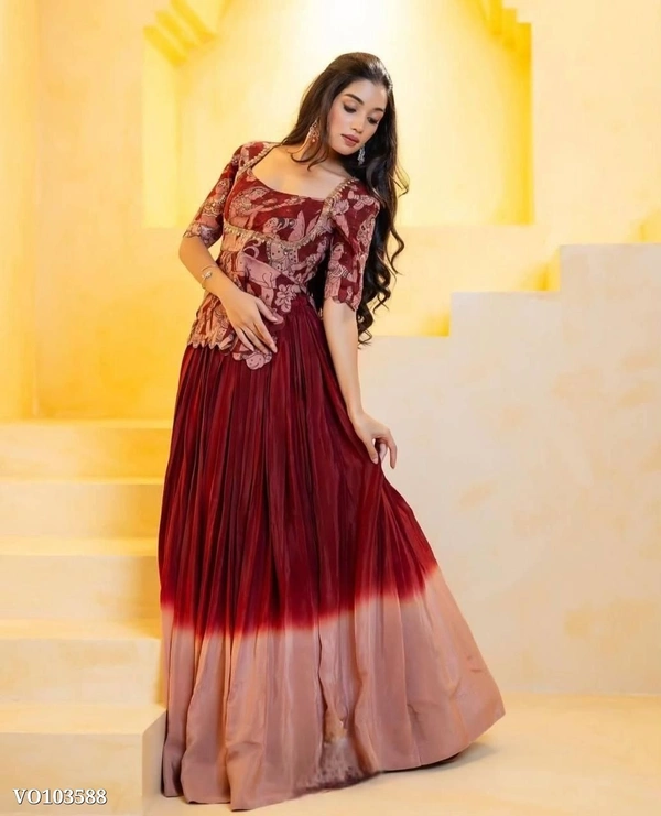 Azorte Fashion N  Kalamkari Chinon Crop Top Lehenga Set by Azorte fashion – Fully Stitched - XXL 42